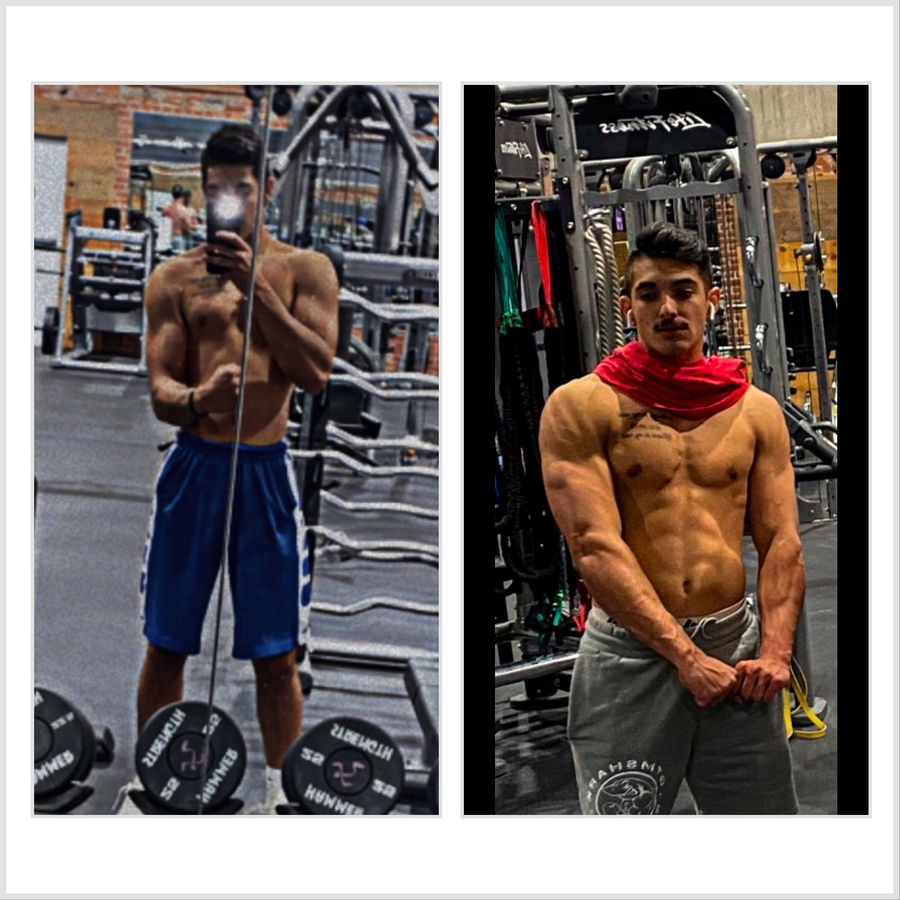 Client physique progress shown in two gym photos